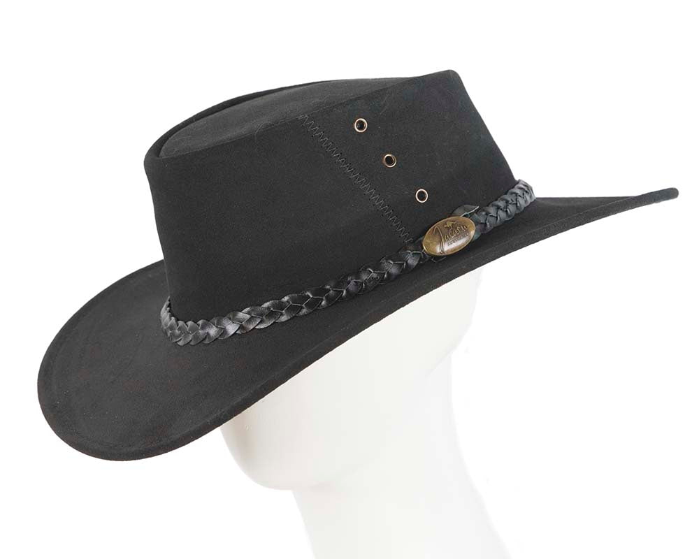 Black Australian Leather Bush Outback Jacaru Hat-0